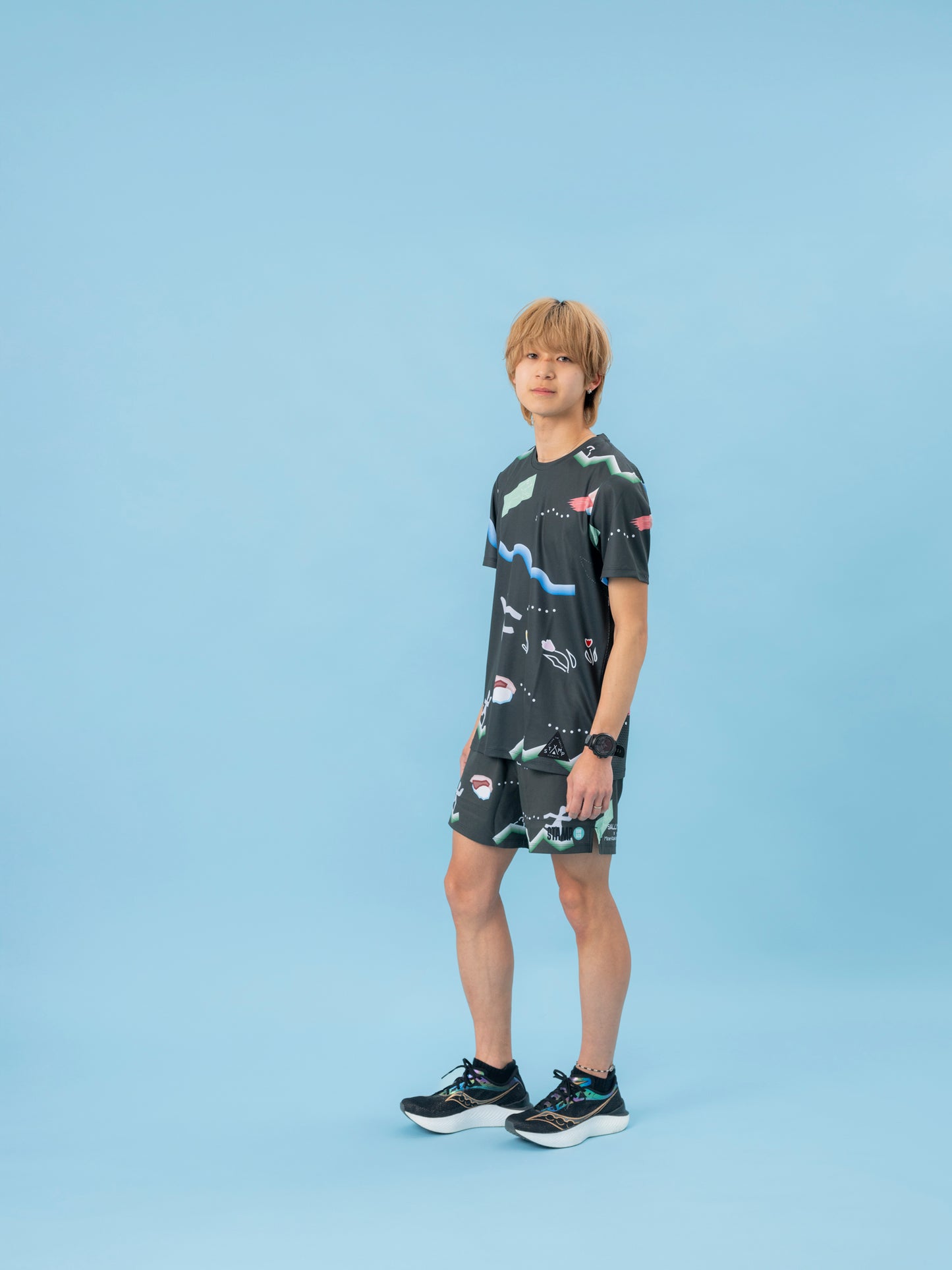 STAMP GRAPHIC RUN TEE(TOYAMA SYMBOLS / BLACK)