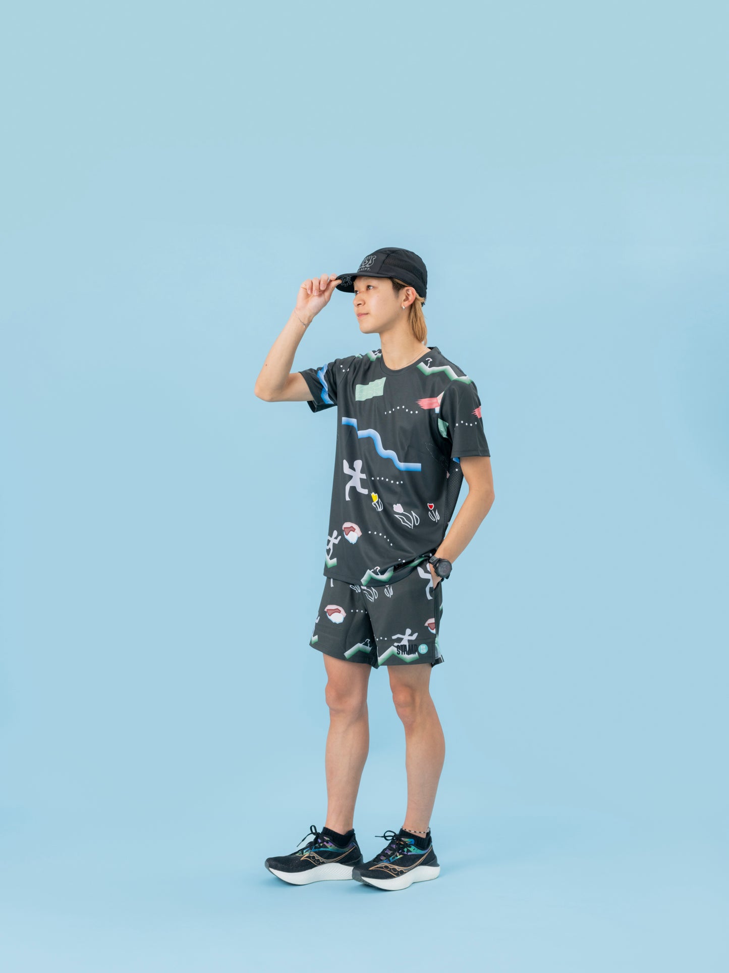 STAMP GRAPHIC RUN TEE(TOYAMA SYMBOLS / BLACK)