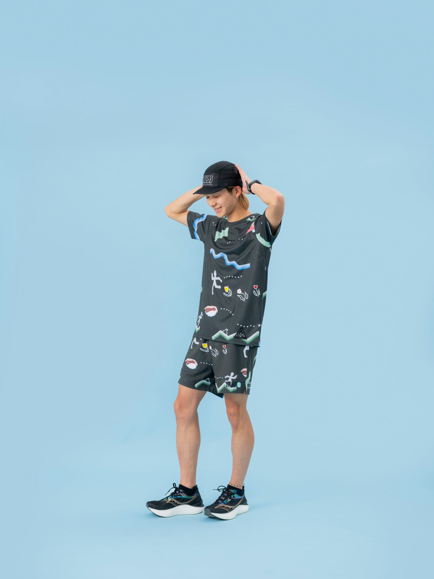 STAMP GRAPHIC RUN TEE(TOYAMA SYMBOLS / BLACK)