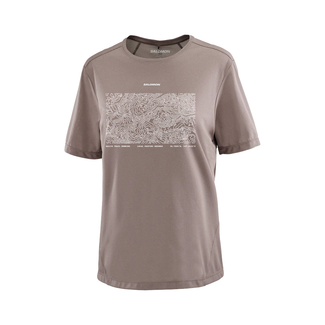 SALOMON SHAKEout CORE 女性用半袖 T シャツ(SALLYS TRAIL RUNNING CLUB)